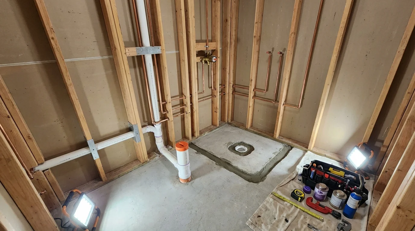 Bathroom rough-in plumbing during remodel by Johns Plumbing LLC in Moscow