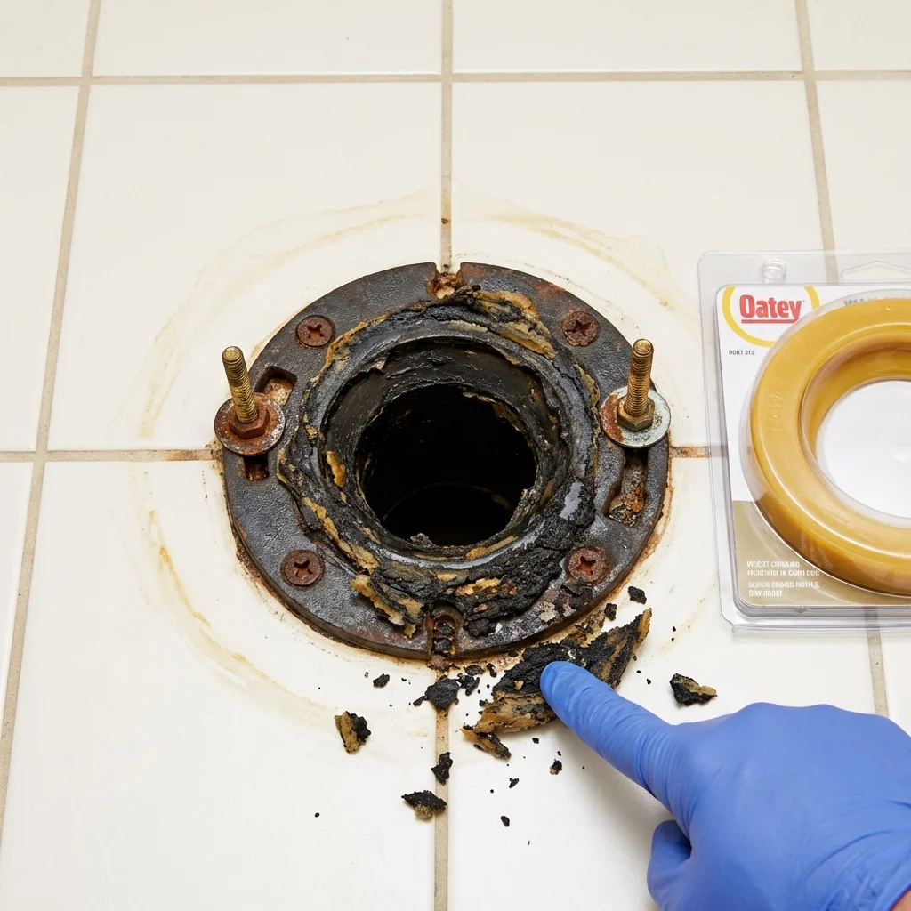 Failed wax ring showing water seepage at the base of a toilet in a Moscow, ID home