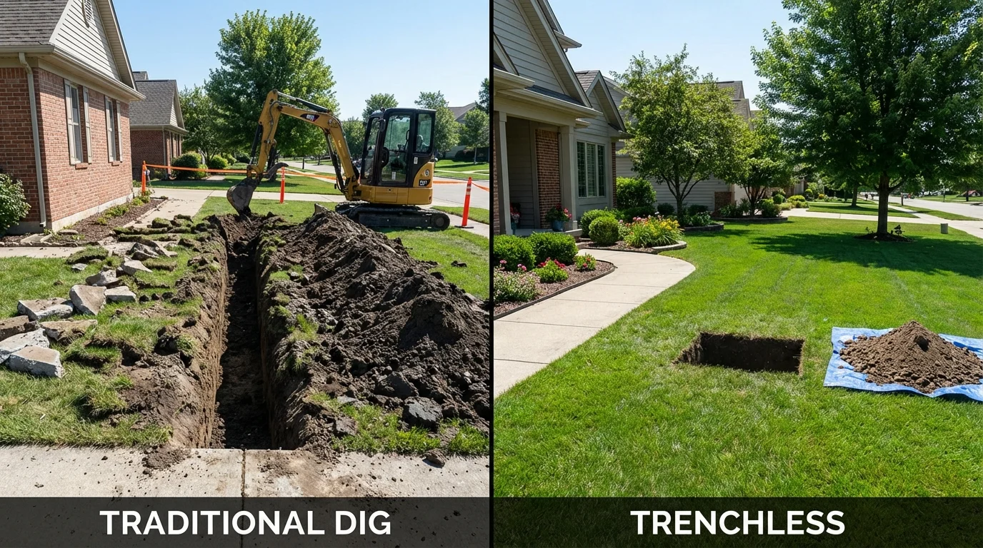 Trenchless sewer repair with minimal yard damage versus traditional excavation in Moscow, ID